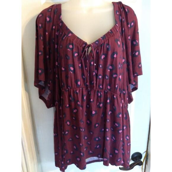 Lane Bryant Top Swing Collection Maroon Peasant Off Shoulder Sz 24 Boho New - Picture 1 of 9